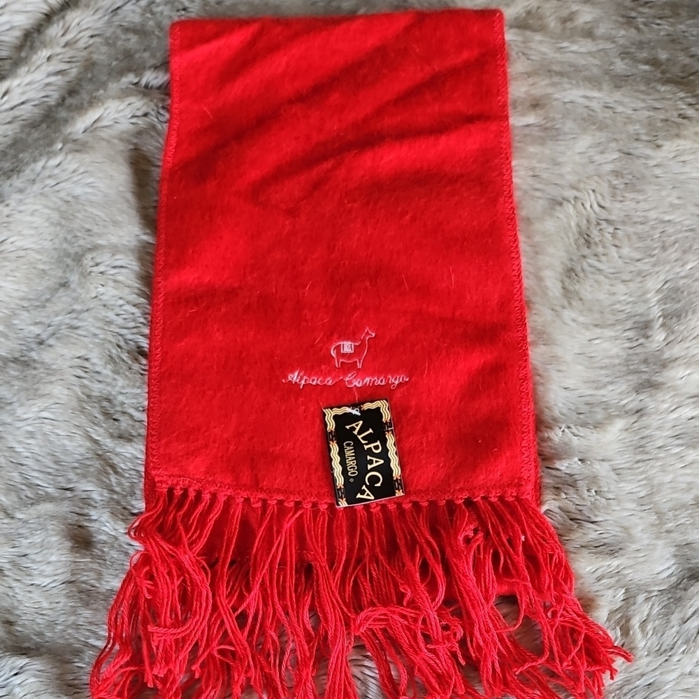 Red Alpaca Scarf With Fringe